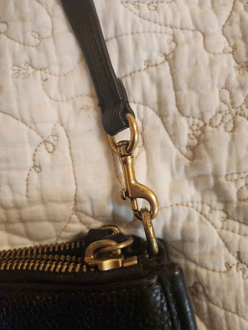 Black Leather Crossbody Bag with Gold Hardware